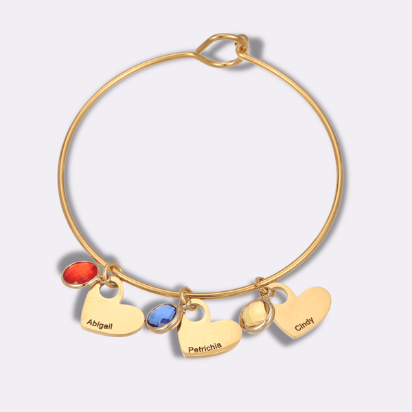 Lovestone Custom Name Charm Bangle - Ornaments Co - 18K Gold Plated