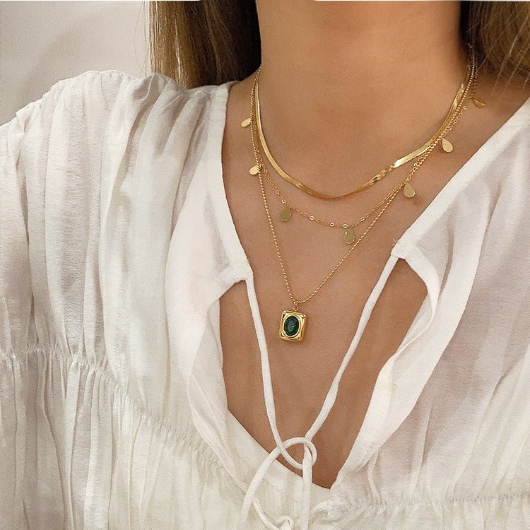 Multi - Layered Green Gemstone Necklace - Necklaces - Ornaments Co - Ornaments Co - 