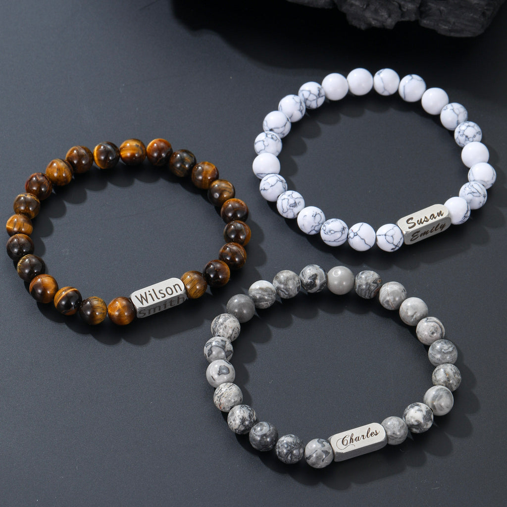 Personalized Boho Bead Bracelet - Ornaments Co - Tiger Eyes