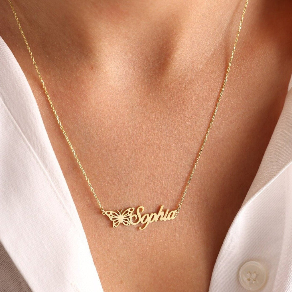 Personalized Butterfly Name Necklace For Women - Ornaments Co - 18K Gold Plated