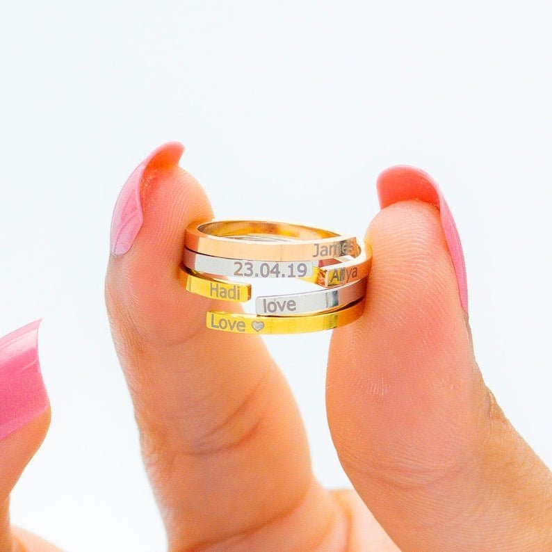 Personalized Engraved Open Couple Ring - Ornaments Co - Rose Gold