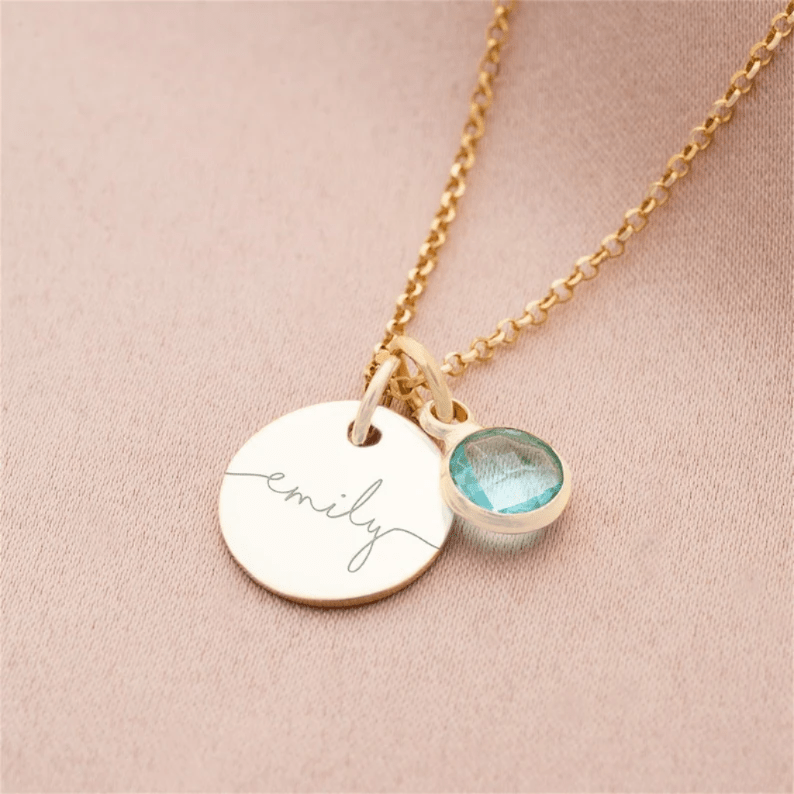 Personalized Name Birthstone Round Necklace - Personalized Necklace - Ornaments Co - Ornaments Co - 18K Gold Plated - 40cm - 